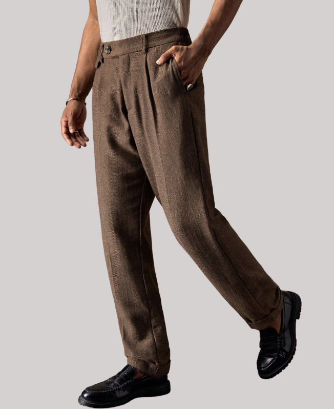Senvanlore Cocoa Herringbone Trousers