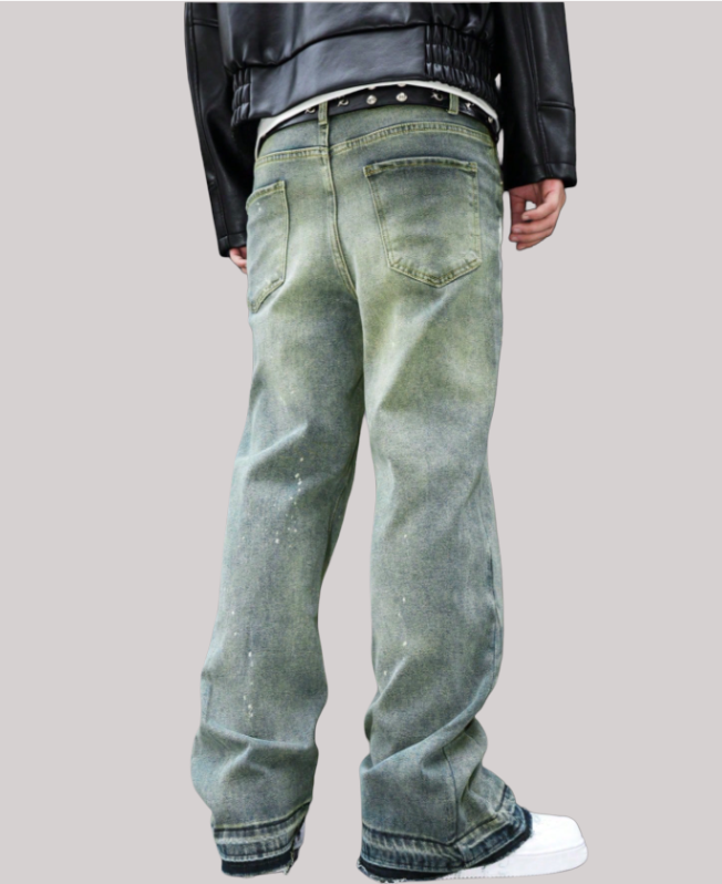 Senvanlore Faded Moss Splatter Denim Jeans