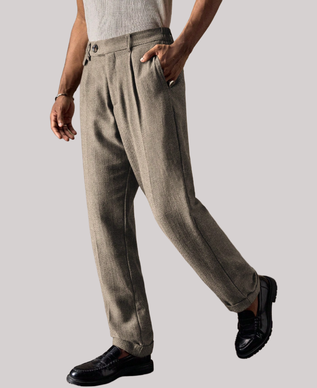 Senvanlore Taupe Herringbone Trousers
