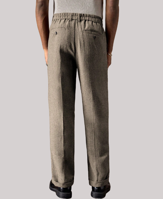 Senvanlore Taupe Herringbone Trousers
